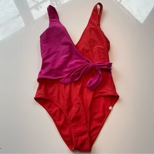 Summersalt Perfect Wrap One Piece in hibiscus-grapefruit Swimsuit